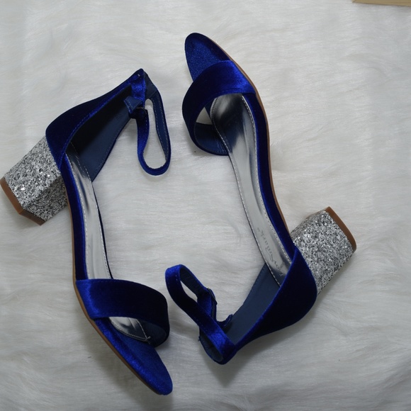 Navy Velvet and blue glitter heels size 6 - Picture 2 of 6